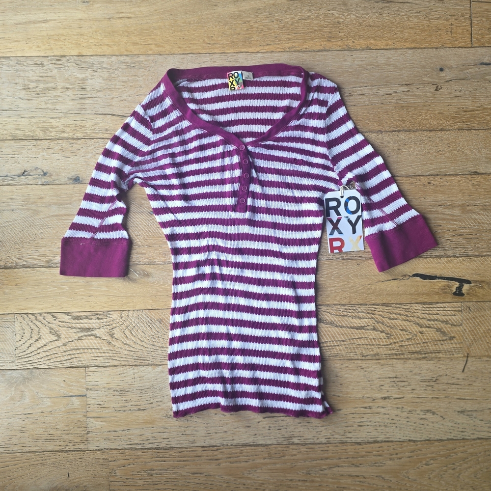 NWT 2000's Vintage Roxy Cotton Striped Henley